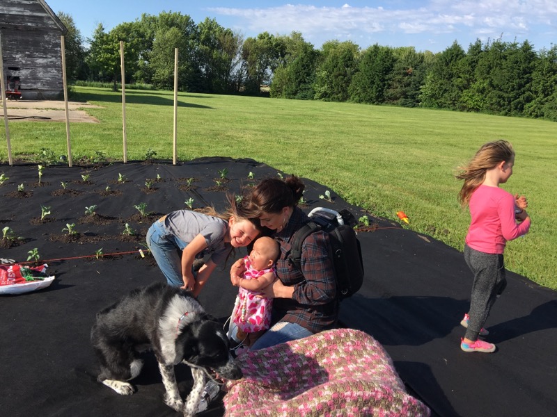 Izzy Farmer gardening with her family
