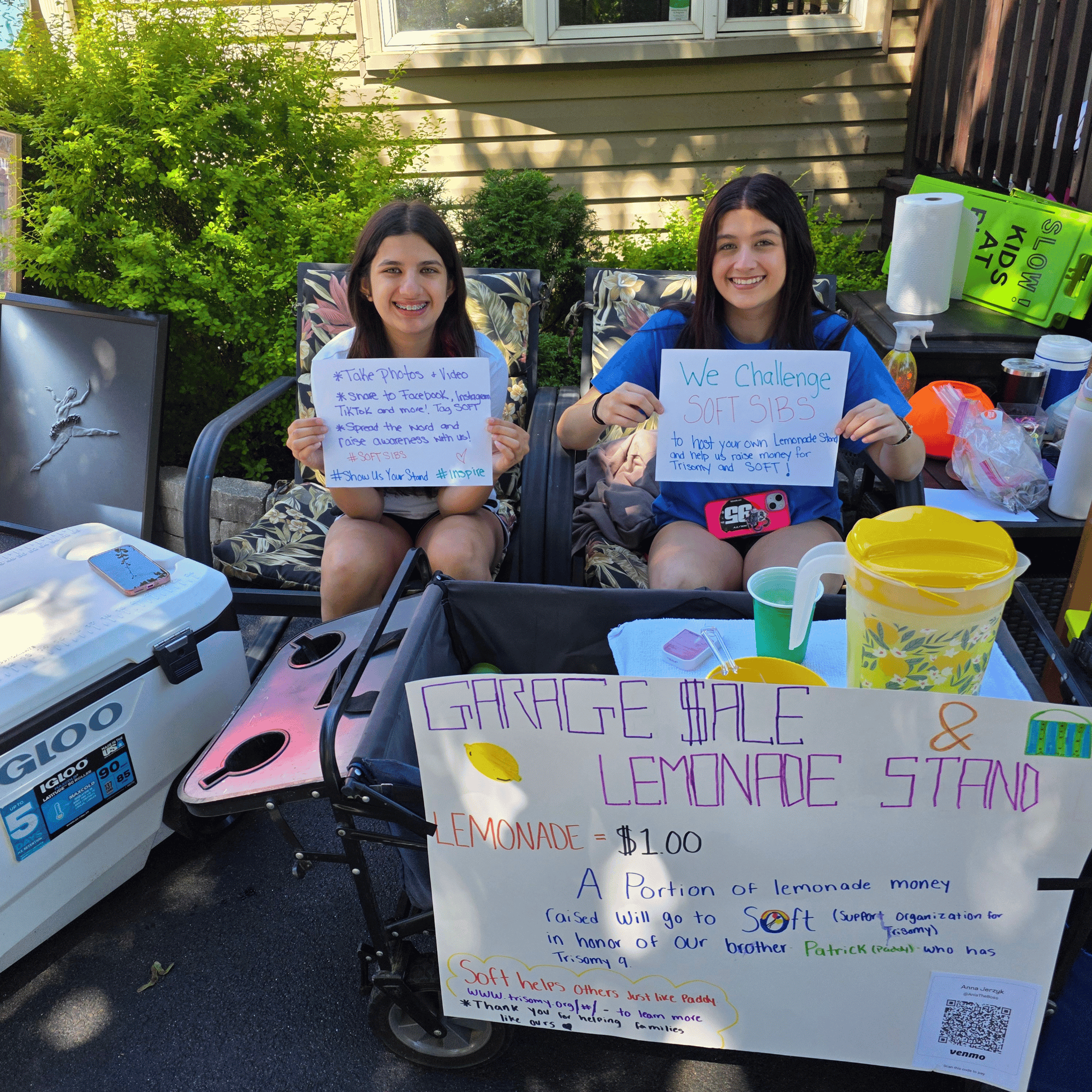 Sophia and Ariana Jerzyk at their lemonade stand fundraiser honoring their brother Patrick, who has Trisomy 9