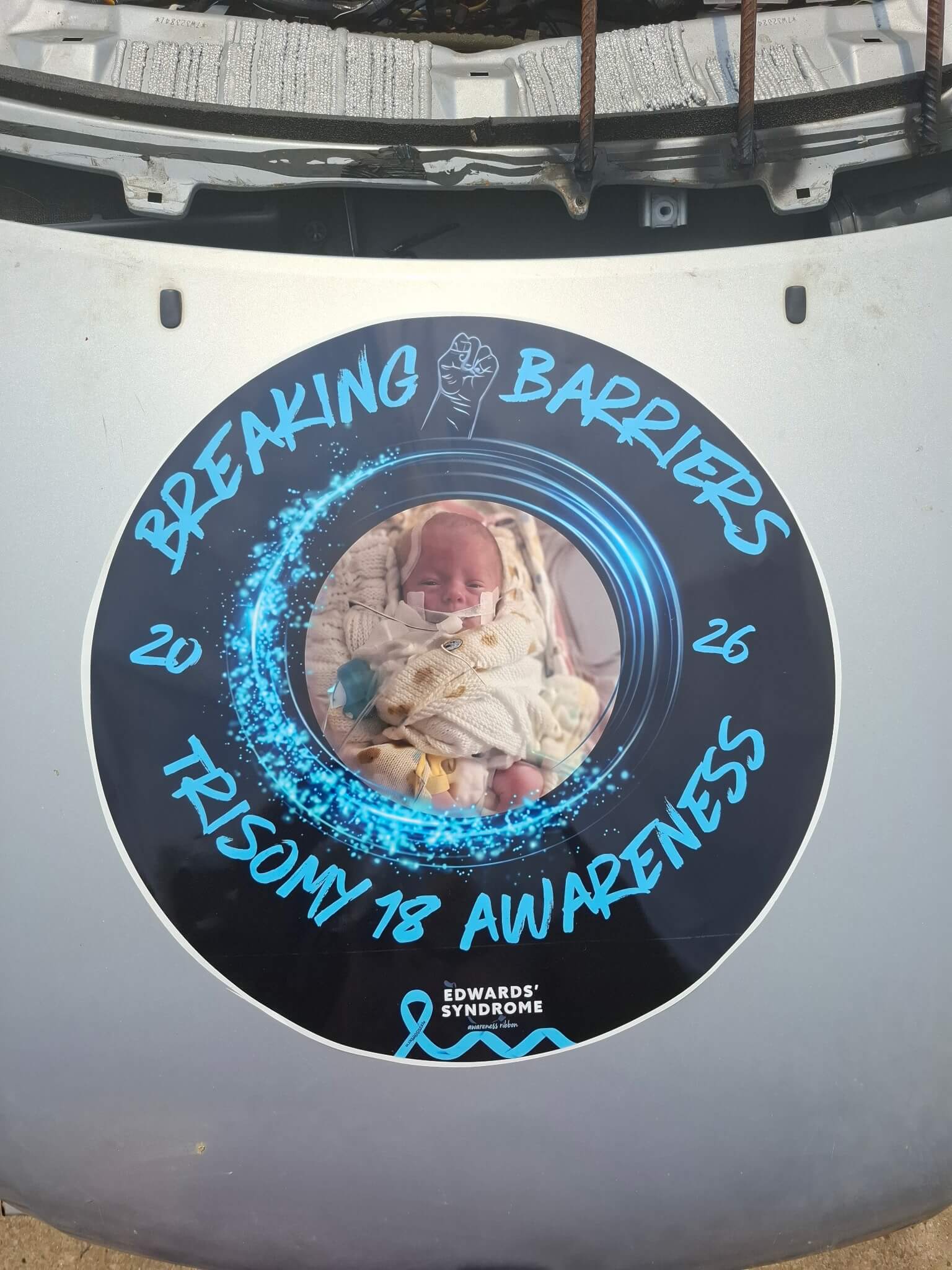 Sarah Wisecarver at the dirt track racing for Trisomy 18 awareness